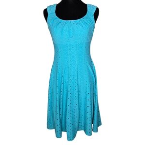 Vintage London Style Y2K Milkmaid Sleeveless Dress Size XSP Blue Eyelet Party
